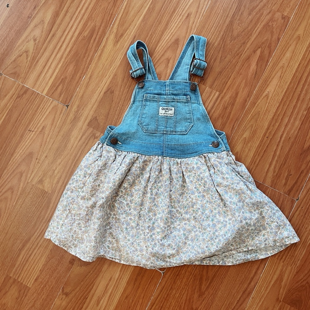 OshKosh B'gosh Denim Floral Overall Dress for Kids Spring Easter Casual Sz 4T